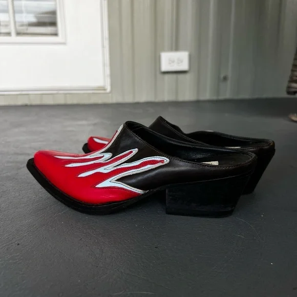 Vintage Genuine Leather Flame Mules Western Boot - Picture 4 of 5